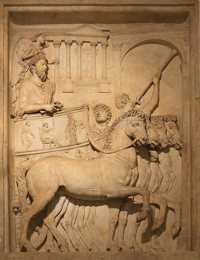 xample of Roman triumph art. Bas relief from Arch of Marcus Aurelius triumph.