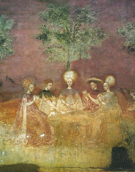 The Tarocchi Players fresco in Casa Borromeo, Milan. 1440s.